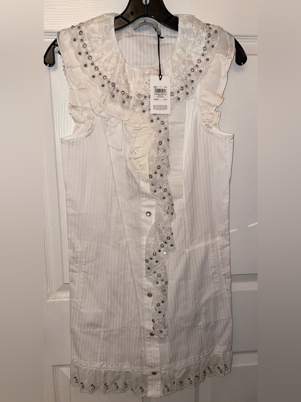 Coach White Sleeveless Ruffled Prairie Mini Dress